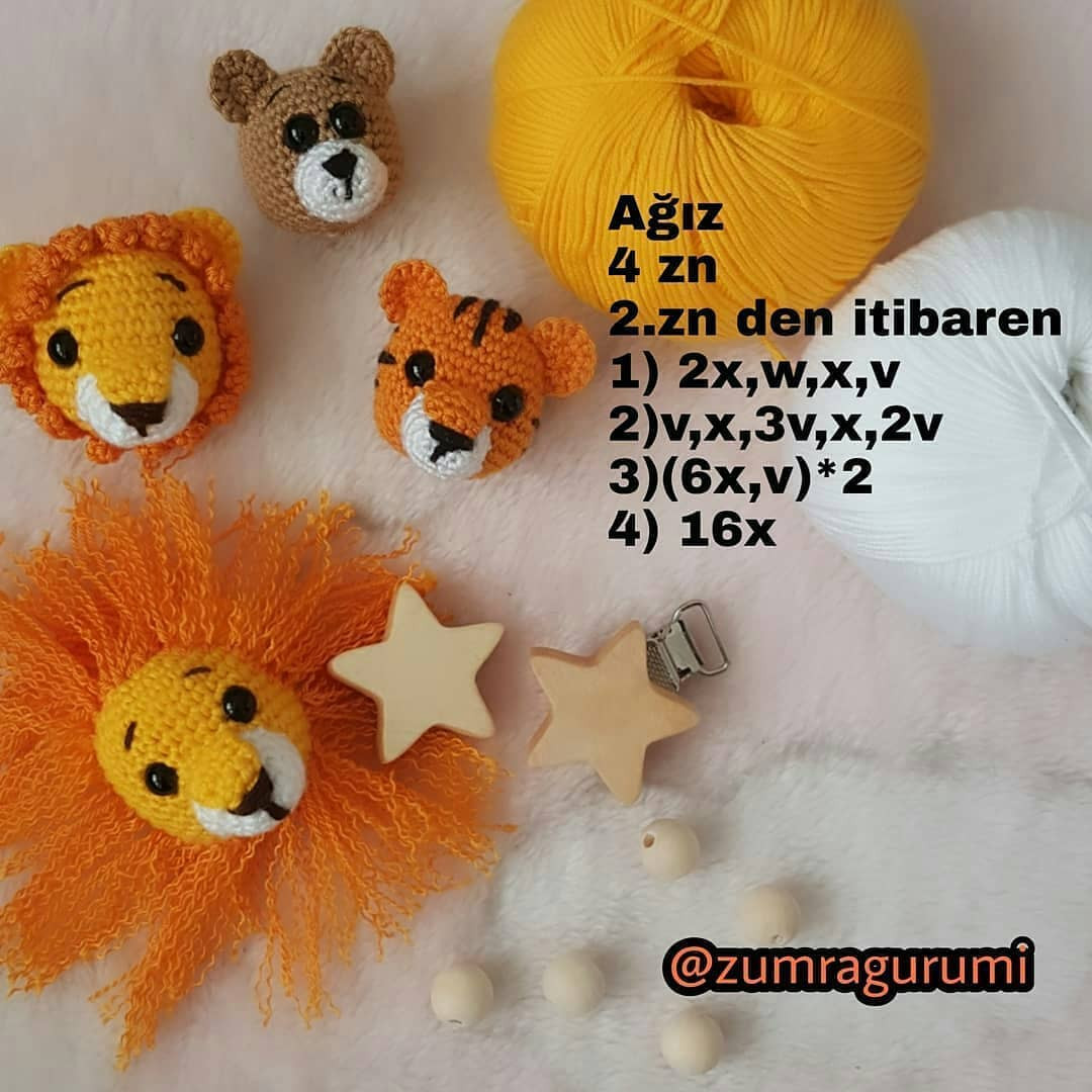 Ücretsiz Tarif: Tek Şemsiye ile Üç Farklı Hayvan Figürü (Aslan, Kaplan, Ayı) Amigurumi