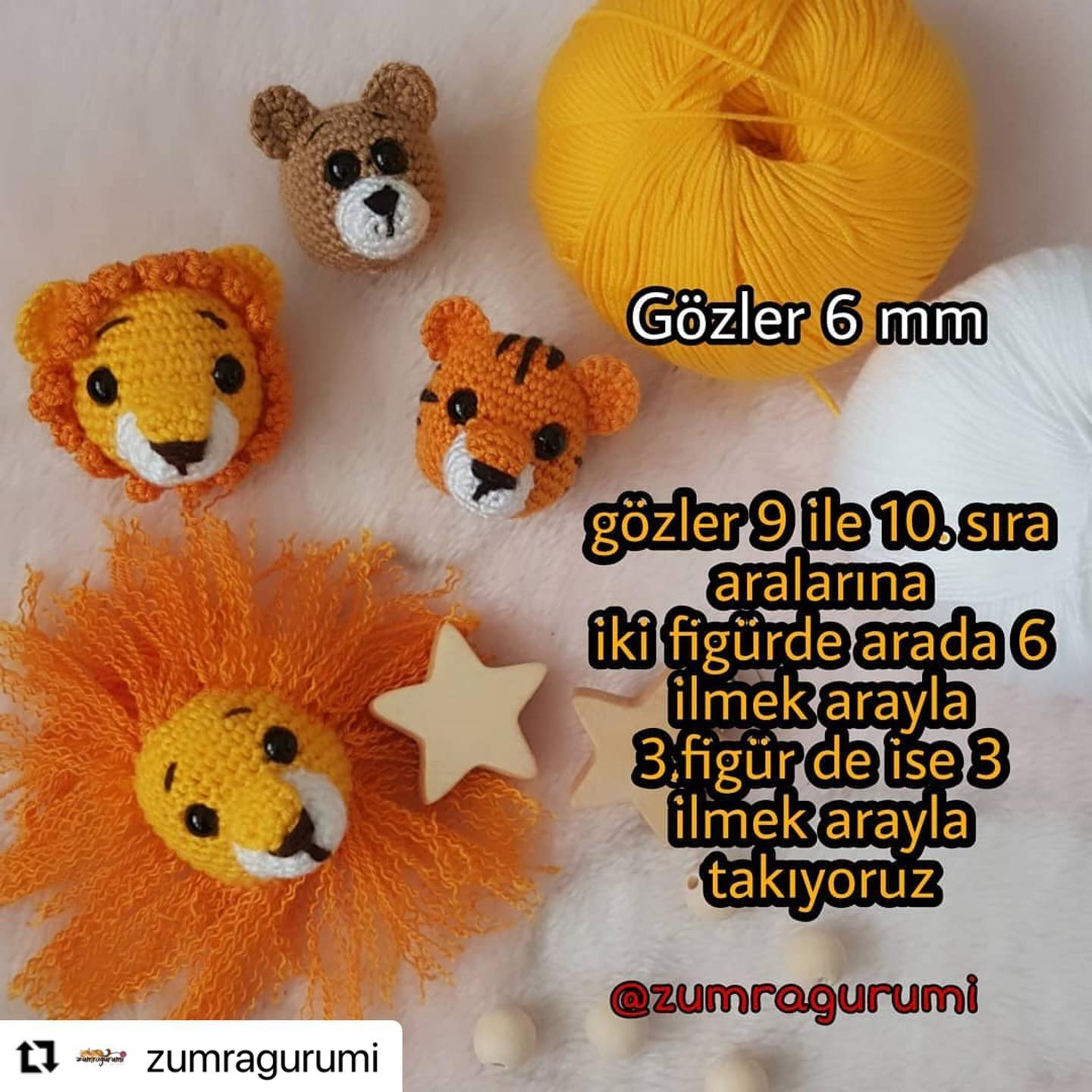 Ücretsiz Tarif: Tek Şemsiye ile Üç Farklı Hayvan Figürü (Aslan, Kaplan, Ayı) Amigurumi