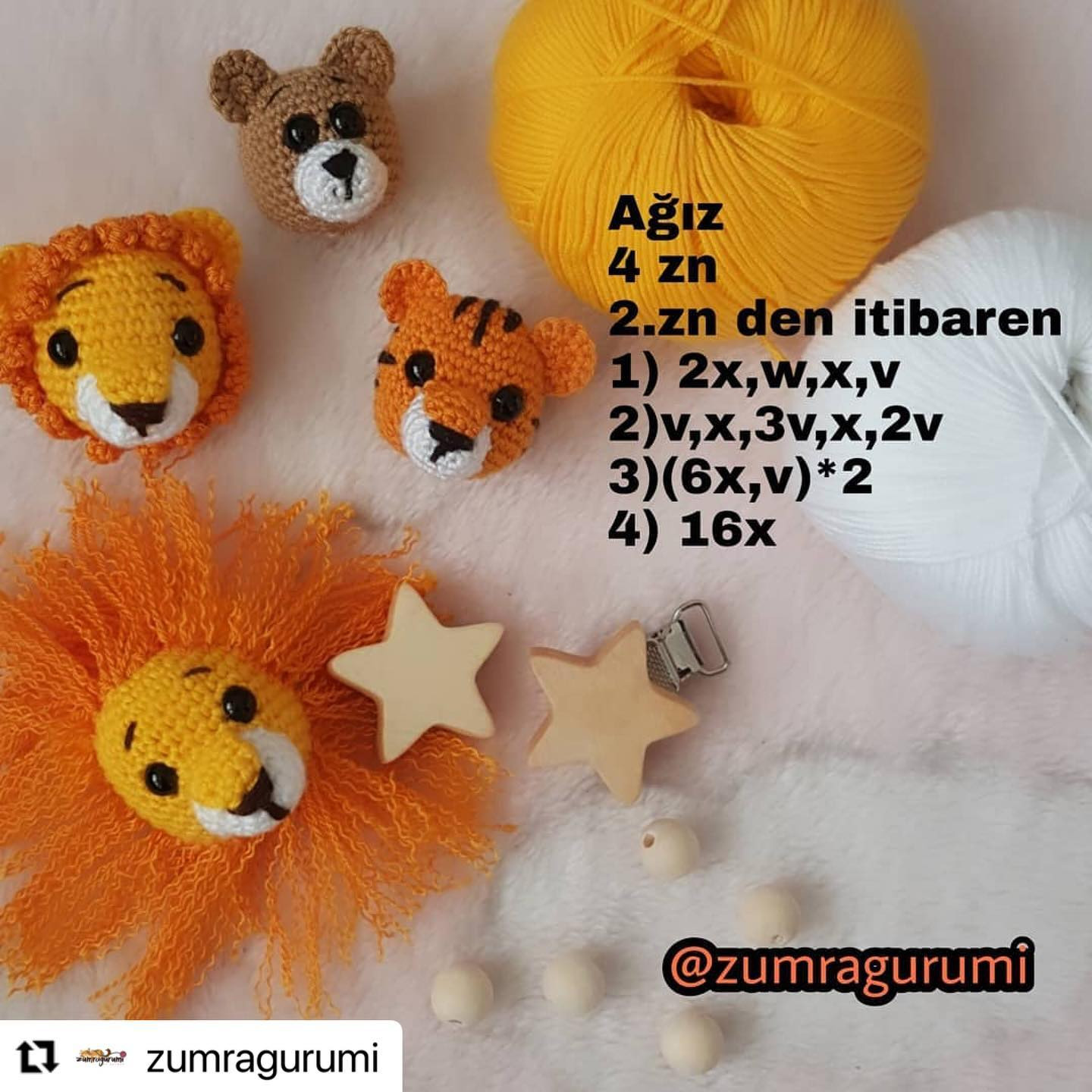 Ücretsiz Tarif: Tek Şemsiye ile Üç Farklı Hayvan Figürü (Aslan, Kaplan, Ayı) Amigurumi