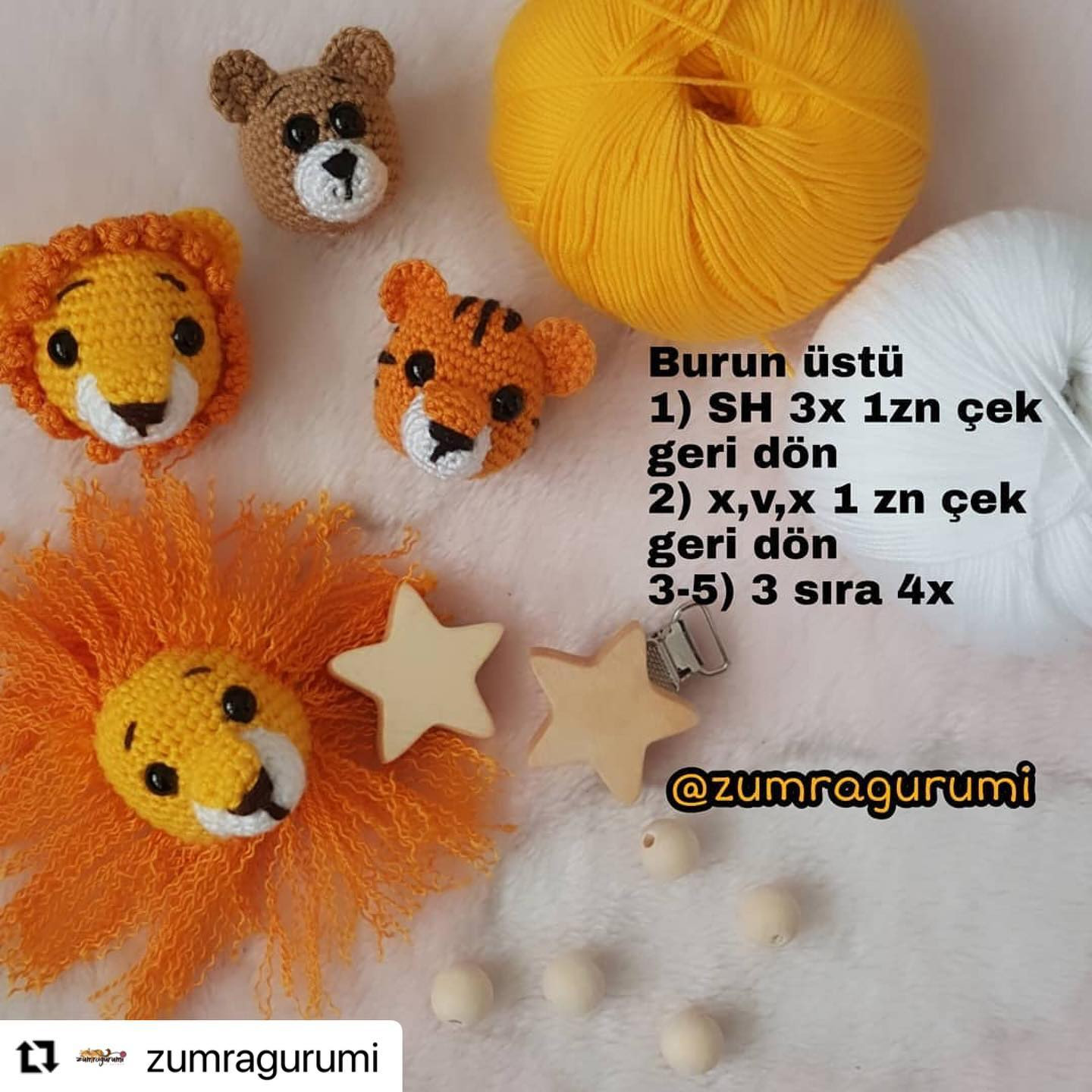 Ücretsiz Tarif: Tek Şemsiye ile Üç Farklı Hayvan Figürü (Aslan, Kaplan, Ayı) Amigurumi