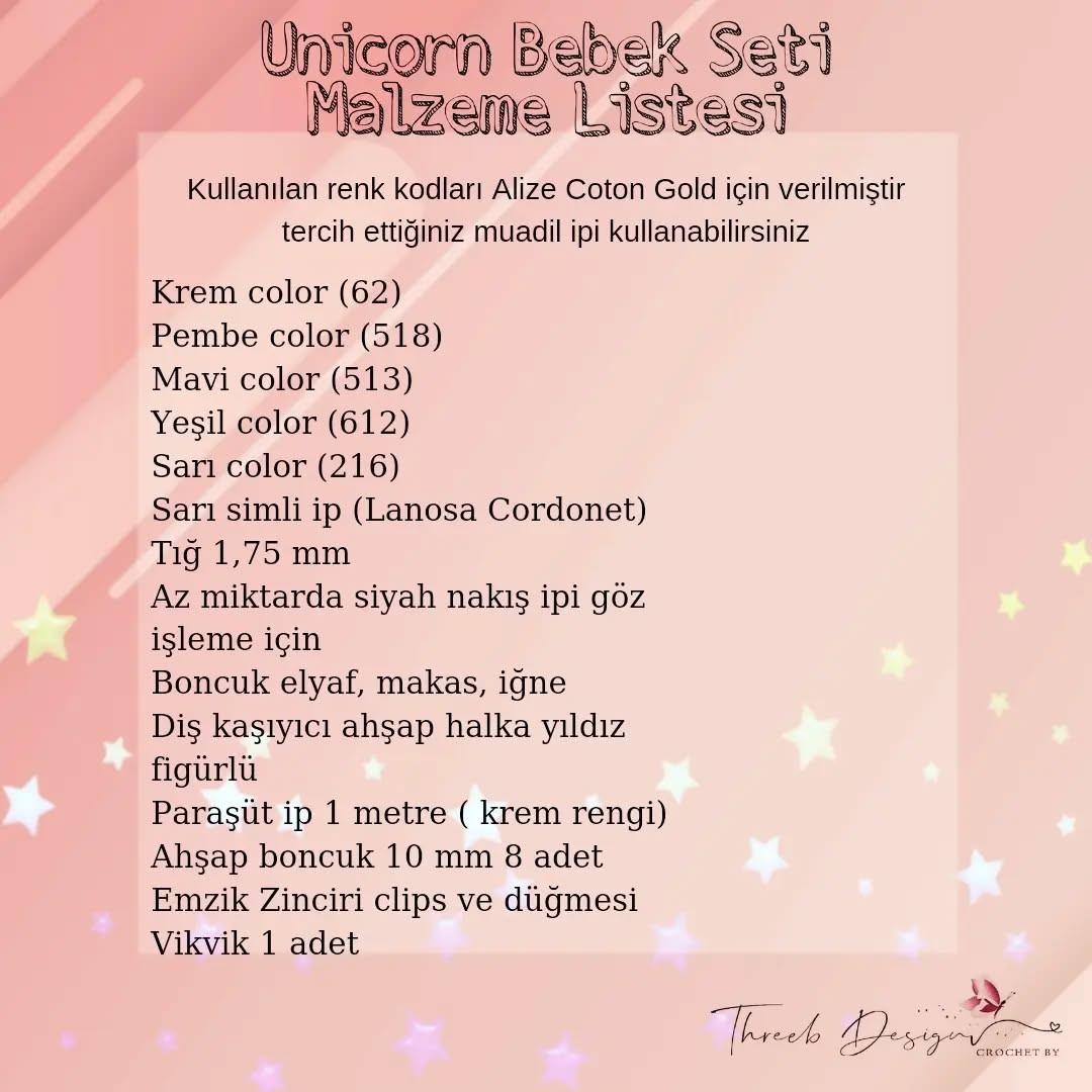 Unicorn Bebek Seti Malzeme Listesi - Rainbow Unicorn Crochet Baby Set Materials