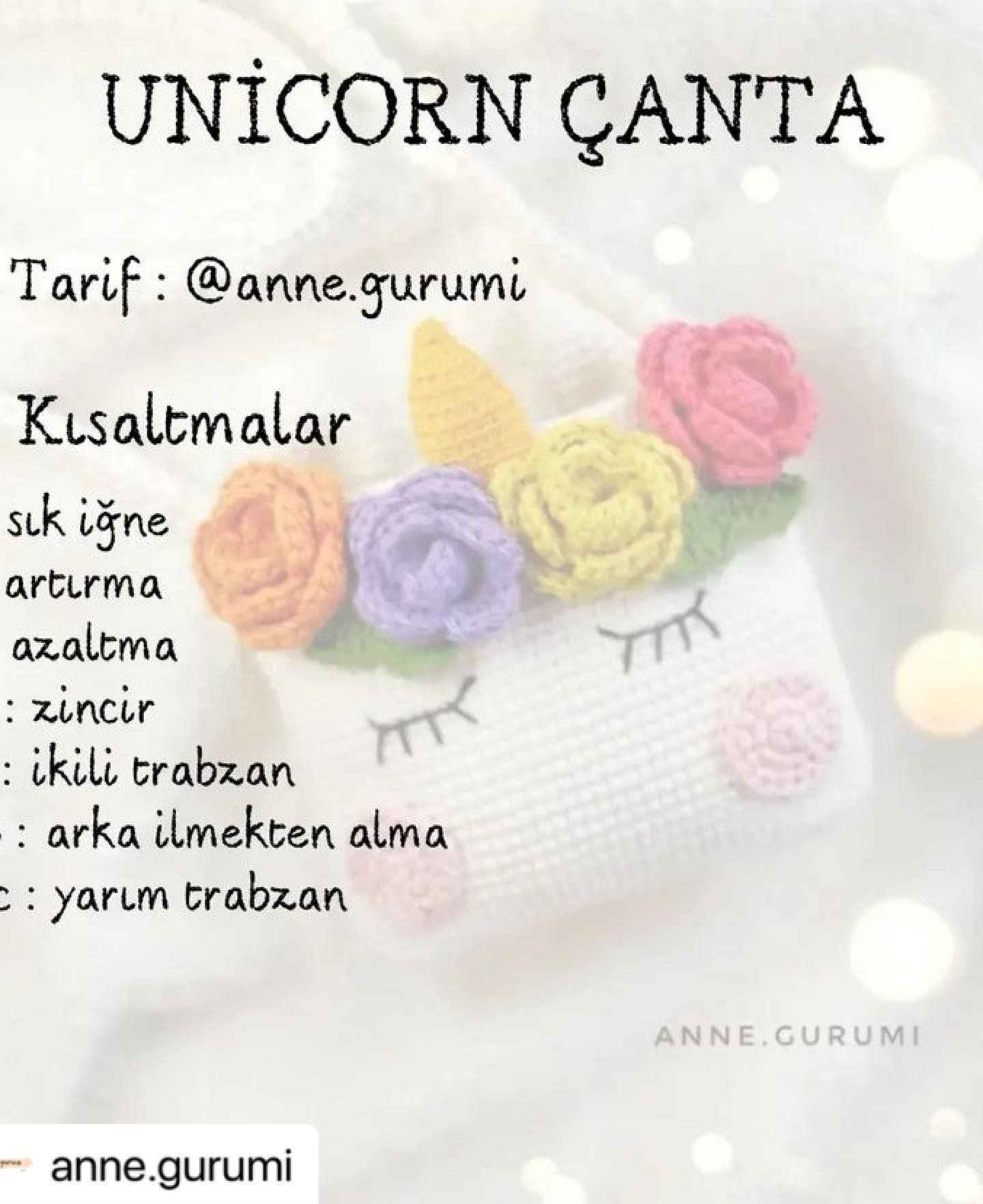 Unicorn Çanta - Crochet Bag Pattern with Rainbow Flowers