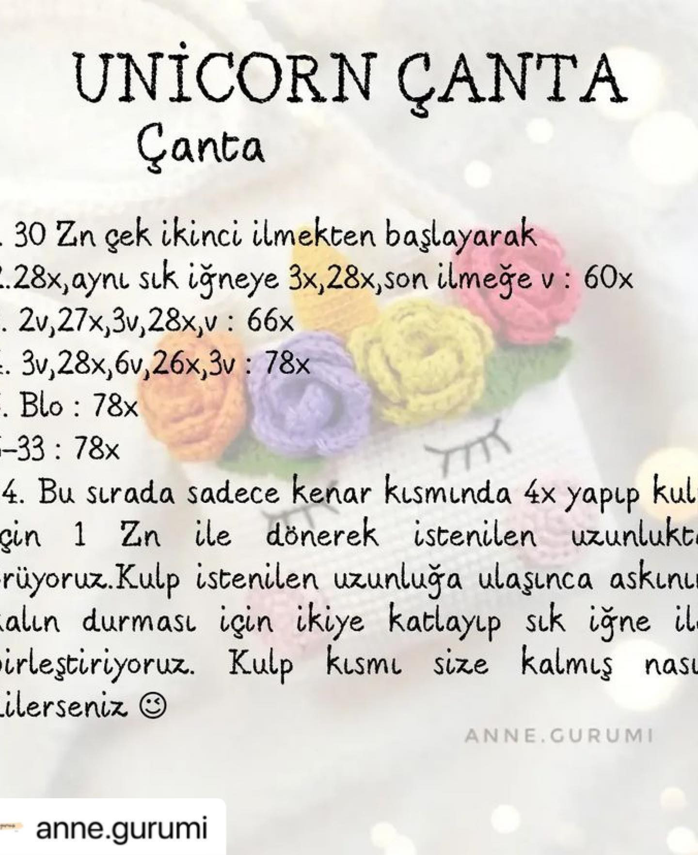 Unicorn Çanta - Crochet Bag Pattern with Rainbow Flowers
