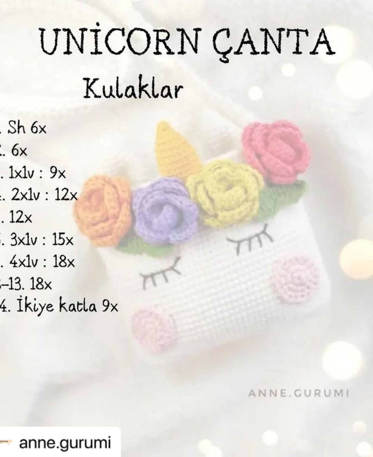 Unicorn Çanta - Crochet Bag Pattern with Rainbow Flowers