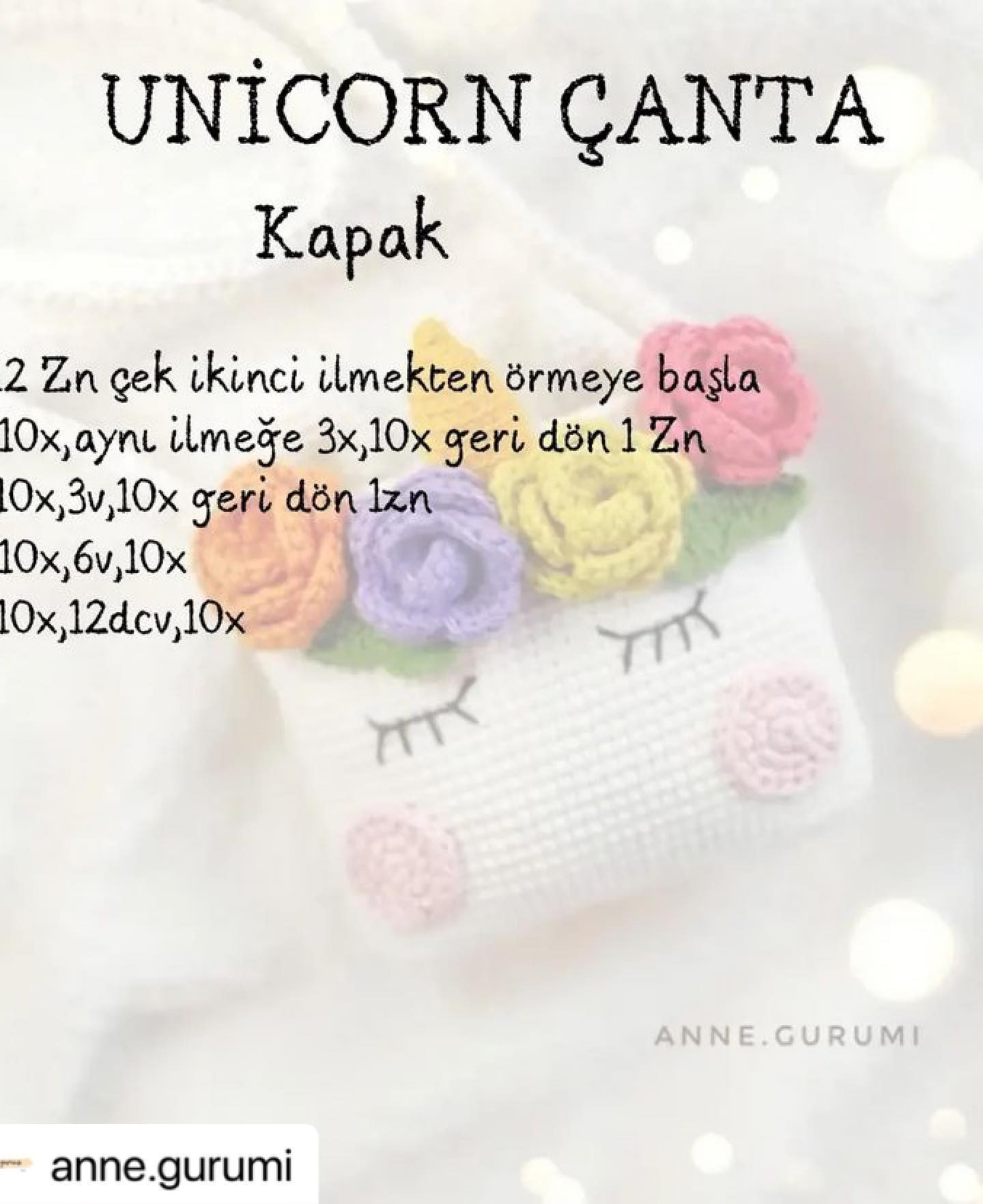 Unicorn Çanta - Crochet Bag Pattern with Rainbow Flowers