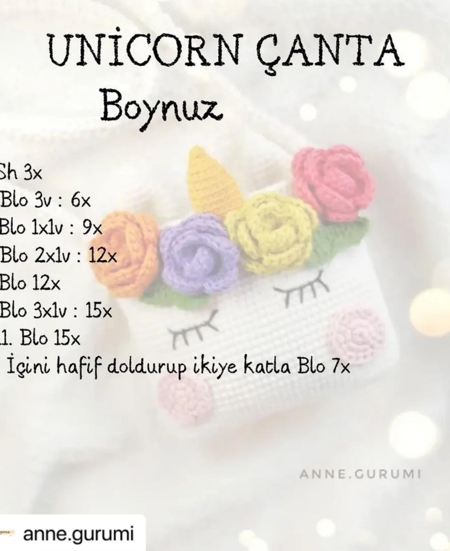 Unicorn Çanta - Crochet Bag Pattern with Rainbow Flowers