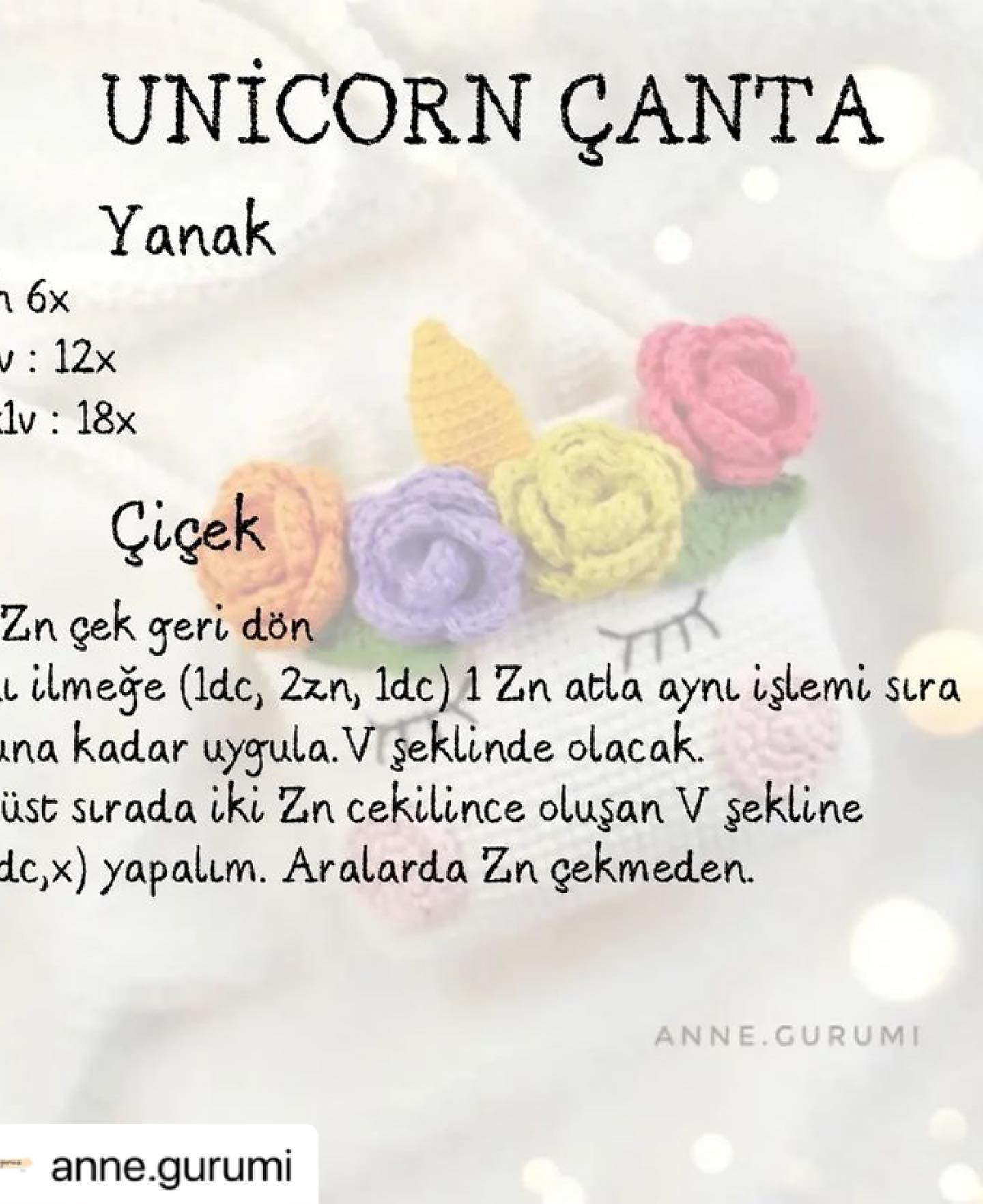 Unicorn Çanta - Crochet Bag Pattern with Rainbow Flowers