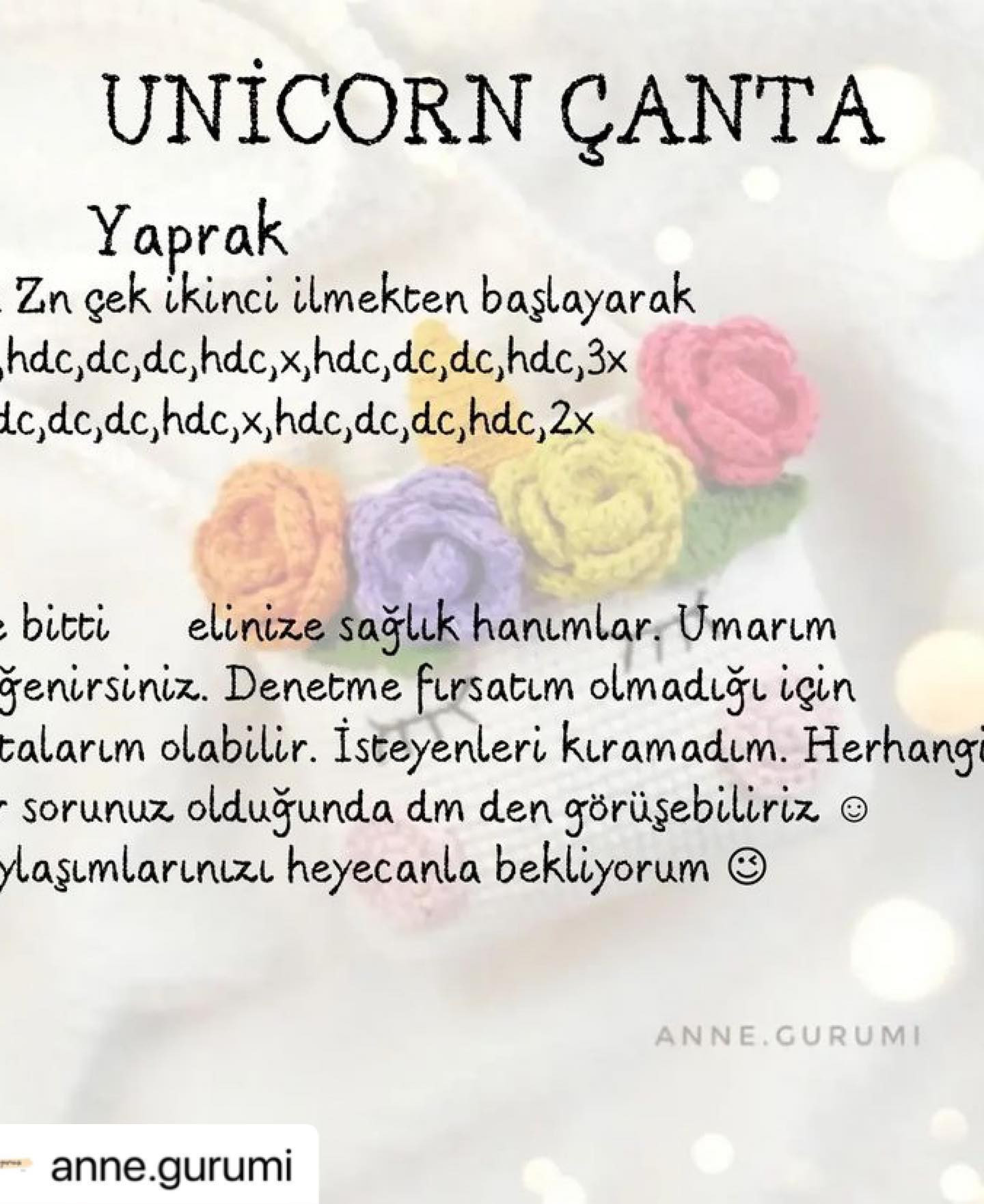 Unicorn Çanta - Crochet Bag Pattern with Rainbow Flowers