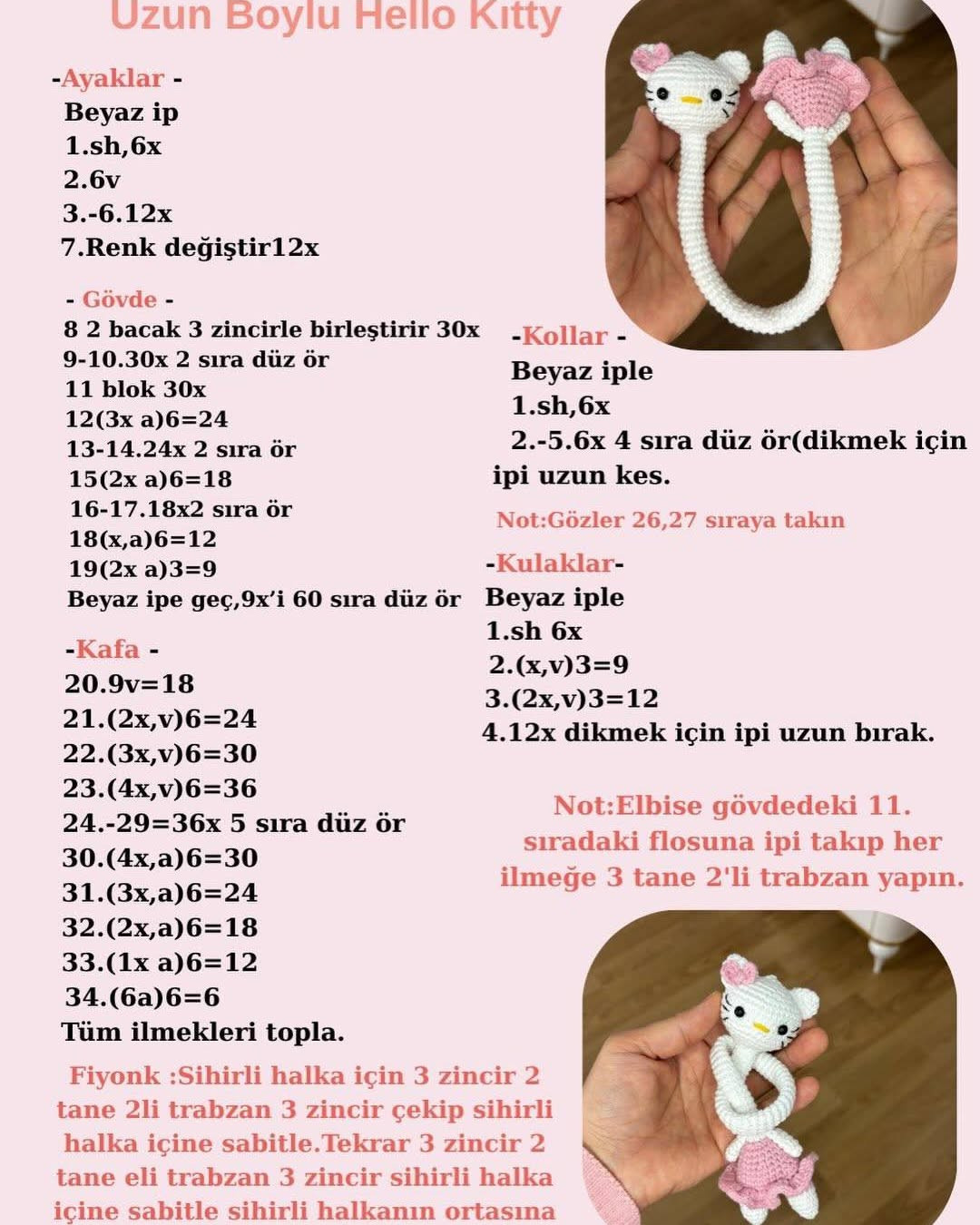 Uzun Boylu Hello Kitty Amigurumi Crochet Pattern