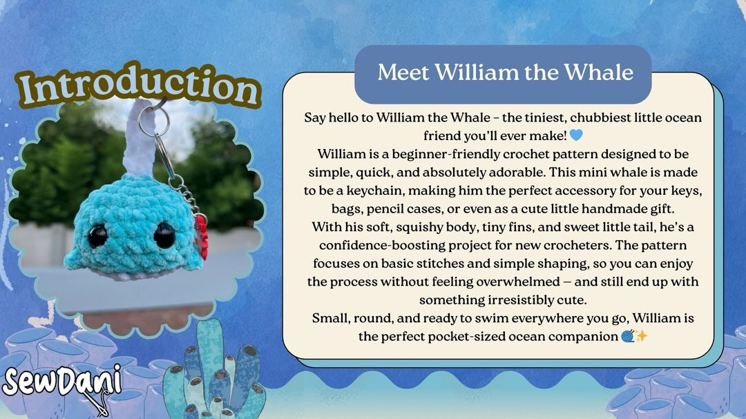 William the Whale Free Crochet Pattern: No-Sew Keychain Amigurumi Tutorial by SewDani