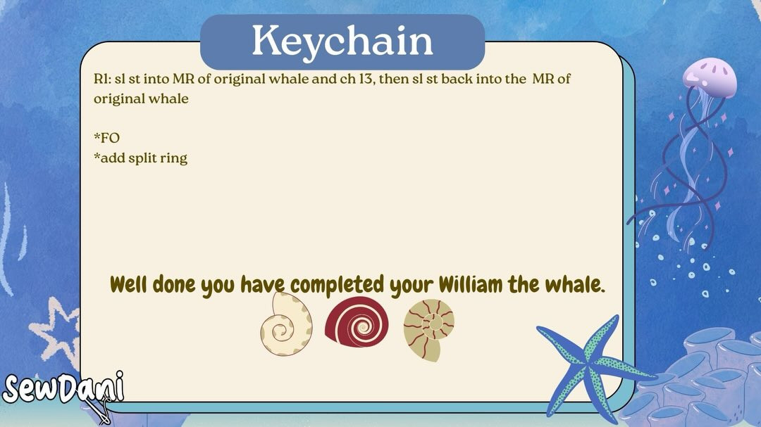 William the Whale Free Crochet Pattern: No-Sew Keychain Amigurumi Tutorial by SewDani