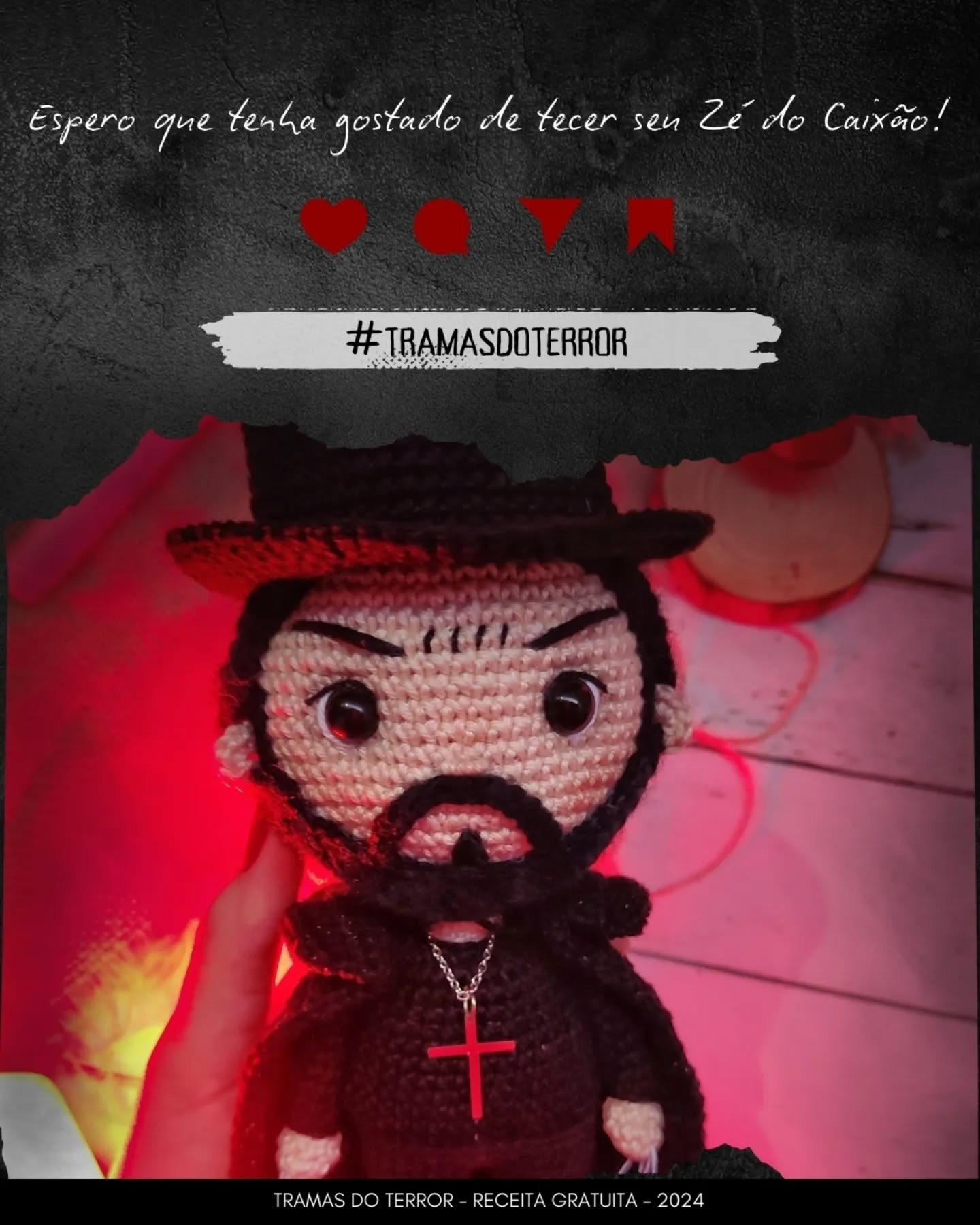 Zé do Caixão - Receita Gratuita de Amigurumi