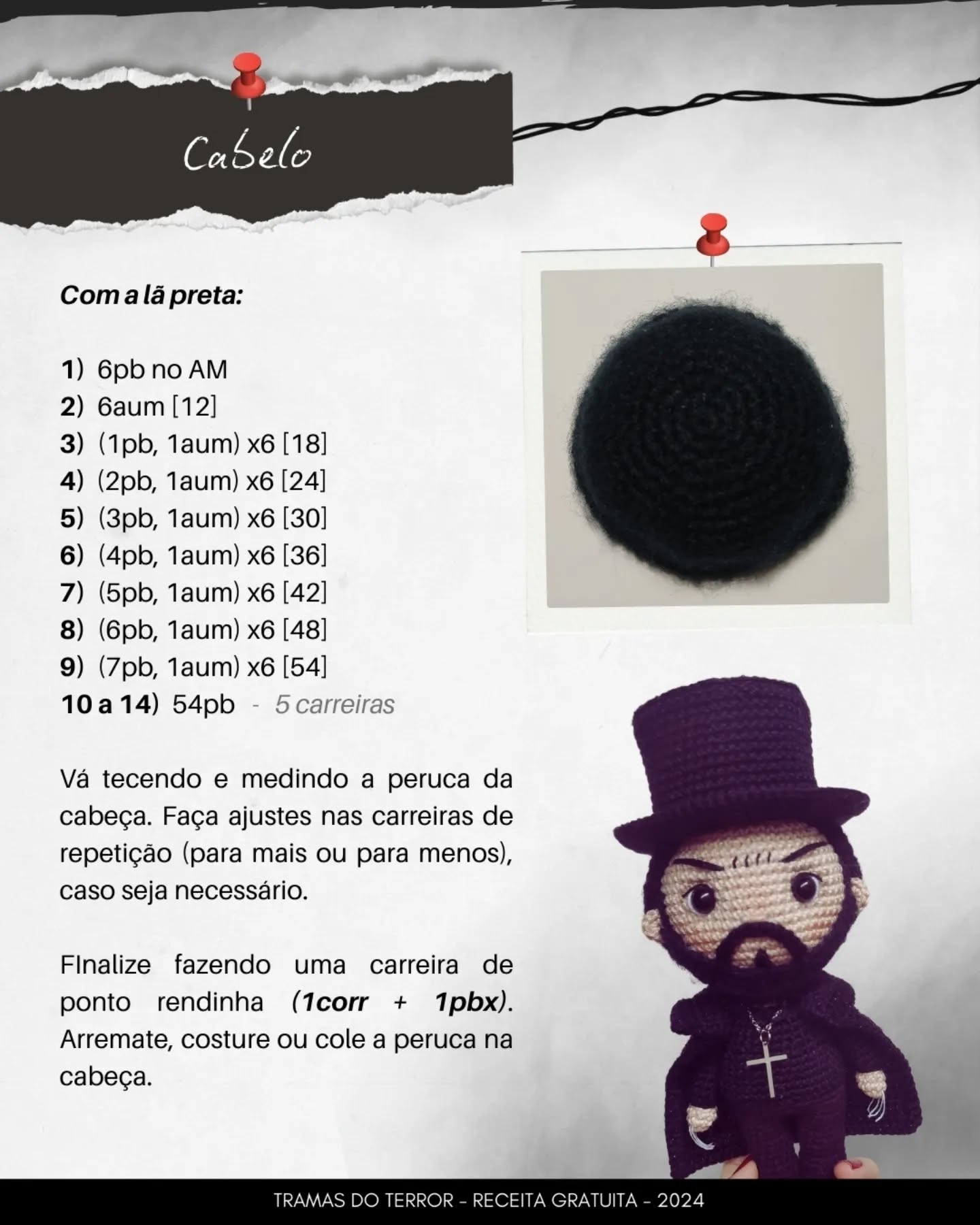 Zé do Caixão - Receita Gratuita de Amigurumi
