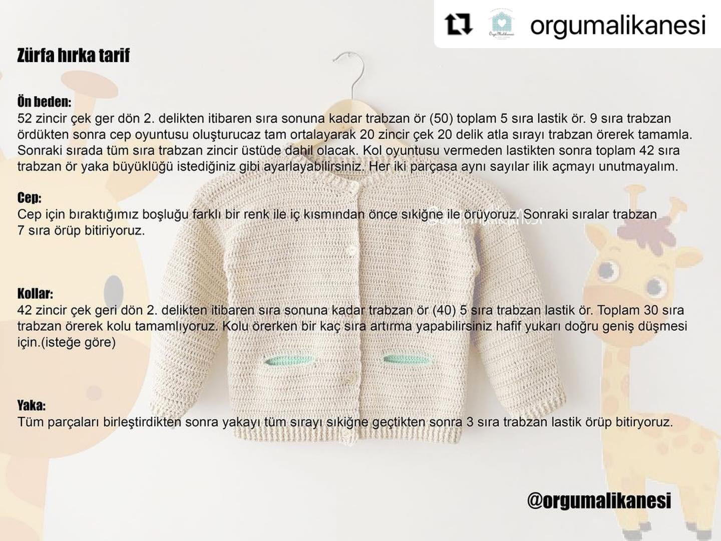 Zürafa hırka tarifi: Bebek örgü kazak şemasi ve detaylı yapılışı