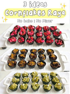 3 Ideas Cornflakes Raya: No Bake No Mixer Dessert with Matcha and Black Pink Variations