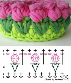 3D Crochet Rose Flower Border Pattern Chart and Tutorial