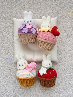 4 in 1 Crochet Pattern: Miffy Cupcakes with Bunny Toppers