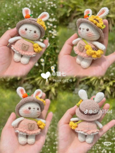 Amigurumi Rabbit Doll with Flower Hat and Dress Pattern