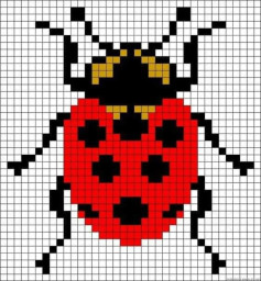 Assorted Pixel Charts for Cross Stitch: Ladybug, Frog, Mouse Kitchen Towel, Teddy Bears, and Parrot Patterns