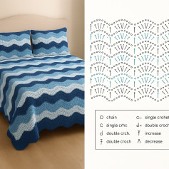 Beautiful Crochet Blanket Patterns: Blue Waves, Yellow Fans, and Purple Flowers