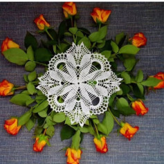 Beautiful White Crochet Lace Doily with Flower Pattern and Chart