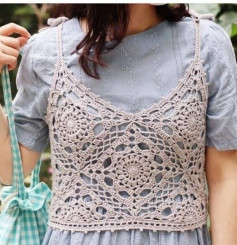 Beige Crochet Granny Square Tank Top Pattern Chart