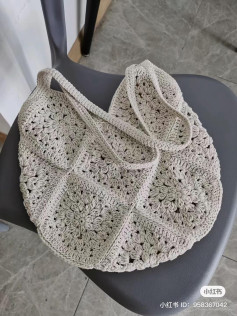 Beige Granny Square Crochet Hobo Bag with Chart and Assembly Instructions