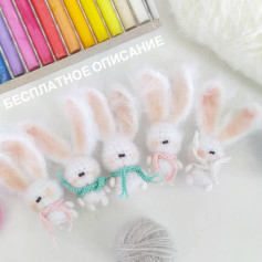 Бесплатное описание вязания кролика зайки с пушистыми ушками и шарфиком