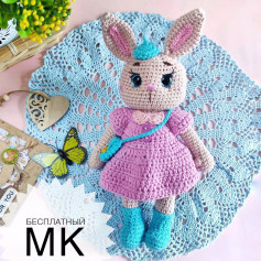 Бесплатный мастер-класс по вязанию амигуруми Зайка Софи в розовом платье и голубых ботинках