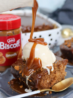 Biscoff Sticky Toffee Pudding with Biscoff Sauce and Ice Cream