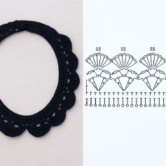 Black and Pink Crochet Necklace Flat Charts with Shell Stitch Pattern