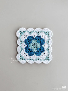 Blue and White Flower Granny Square Crochet Chart Pattern