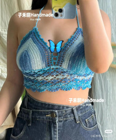 Blue Ombre Seashell Wave Crochet Cami Top Free Chart Pattern