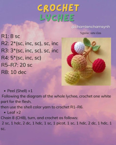 Bộ Chart Móc Len Tiếng Anh: Lychee, Black Cat Ghost, Tomato, Bee, Cloudy
