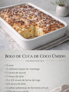 Bolo de Cuca de Coco Úmido com cobertura crocante