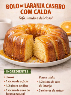Bolo de Laranja Caseiro com Calda Fofinho e Úmido