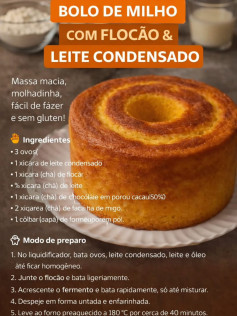 Bolo de Milho com Flocão e Leite Condensado - Receita Fácil