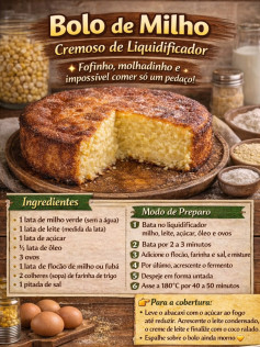Bolo de Milho Cremoso de Liquidificador: Receita fofinha, molhadinha e impossível comer só um pedaço com cobertura de abacaxi