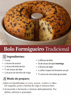 Bolo Formigueiro Tradicional: Receita de bolo caseiro fofinho com chocolate granulado