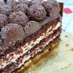 Bolo Prestígio: Chocolate Cake with Coconut Filling and Milk Chocolate Ganache