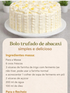 Bolo trufado de abacaxi simples e delicioso com recheio e cobertura branca