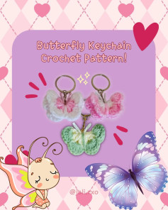 Butterfly Keychain Crochet Pattern! Materials and Instructions for Pink, White, and Green Yarn