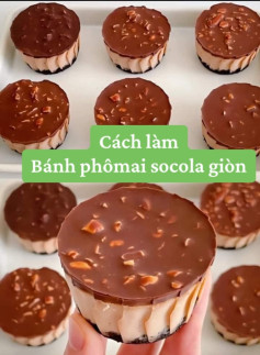 Cách làm bánh phô mai socola giòn với lớp đế oreo, nhân kem béo ngậy và topping socola đậu phộng