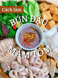 Cách làm Bún Đậu Mắm Tôm: Thịt ba chỉ, dồi trường, đậu hũ chiên và rau thơm