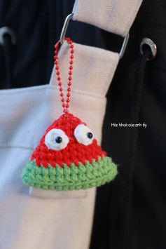 Chart Dưa hấu: Hướng dẫn móc len chìa khóa cute màu đỏ và hồng