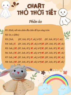 Chart hướng dẫn móc len búp bê thỏ thời tiết dễ thương