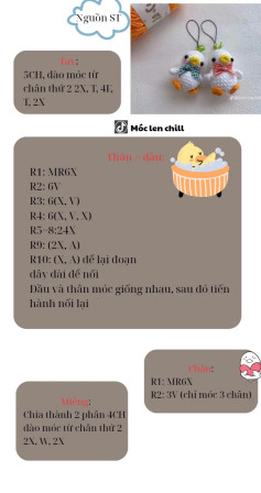 Chart hướng dẫn móc len búp bê vịt con dễ thương