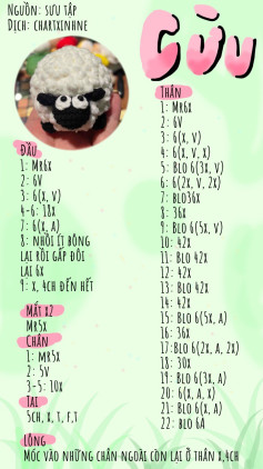 Chart hướng dẫn móc len Cừu và Cục phân dễ thương