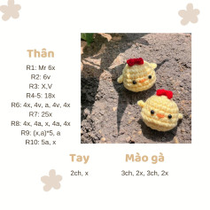 Chart hướng dẫn móc len gà con vàng dễ thương