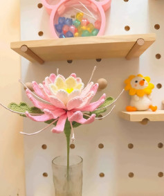 Chart hướng dẫn móc len hoa sen màu hồng trắng chi tiết từng hàng